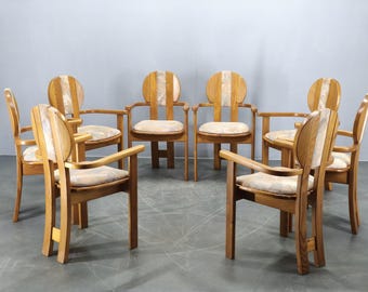 Set 8 Postmodern Pine Dining Chairs Czech Memphis Armchairs 1970s