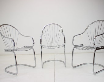 Midcentury Set of Three Chrome Dining Chairs by Gastone Rinaldi, Italy, 1970s / silver Colour / Mid-century /