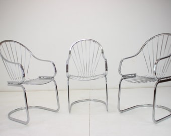 Gastone Rinaldi Chrome Dining Chairs, Set of Three, Italy 1970s