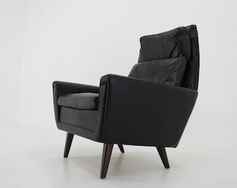 1970 Leather High Back Armchair ,Denmark / Vintage Armchair / Black Colour / Mid-century /