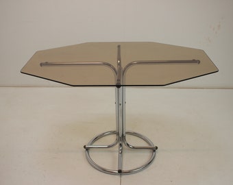 Midcentury Chrome and Glass Dining Table, Czechoslovakia, 1970s / Vintage Table /