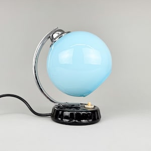 1950&#39;s Blue Opaline Glass & Ceramic Base Table Lamp