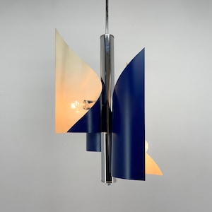 Italian Asymetrical Space Age Chandelier, 1970&#39;s / Vintage Chandelier / Chrome & Metal / Blue