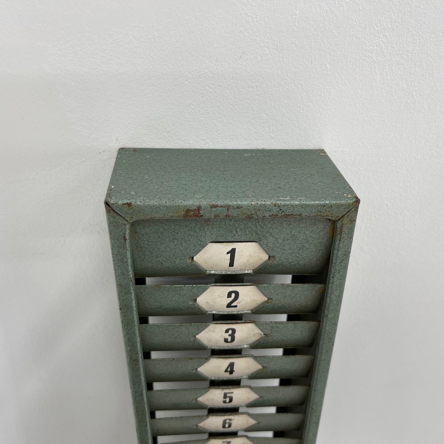 1950's Industrial Time Card Rack, Czechoslovakia / Vintage Metal Card ...