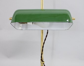 Lampe de table de banquier Art Déco en laiton des années 30, Tchécoslovaquie