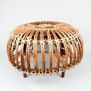 Mid-century Rattan Stool in Style of Franco Albini