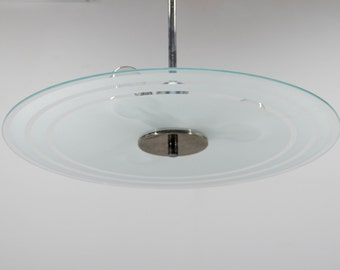 Bauhaus Chandelier, 1930's / Chrome & Glass / Vintage Lighting