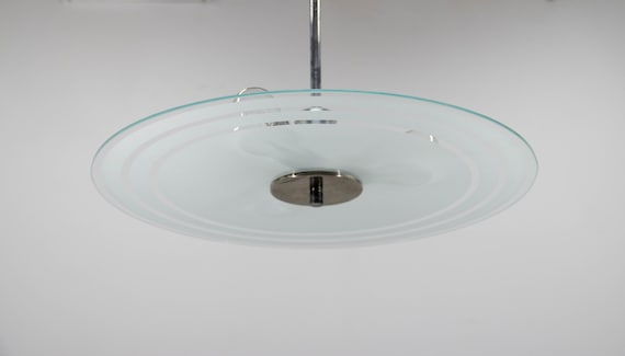 Bauhaus Chandelier, 1930's / Chrome & Glass / Vintage Lighting
