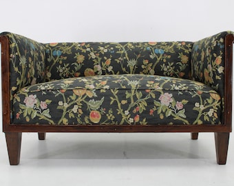Restauriertes Art-Déco-2-Sitzer-Sofa aus den 1930er Jahren, Tschechoslowakei / Vintage-Sofa / Mid-Century / Farbe Schwarz