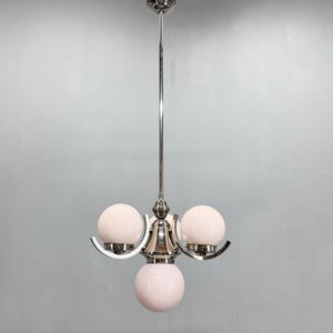Art Deco Chrome and Pink Glass Chandelier, 1930&#39;s