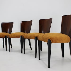 1950s  Jindrich Halabala Dining Chairs H-214 for UP Závody, Set of 4 / Vintage Chairs / Mid-century / Brown Colour /
