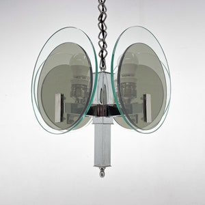Unique Art Deco Chrome & Glass Chandelier, 1920&#39;s