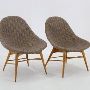 1970s Pair of Shell Beech Chairs, Czechoslovakia