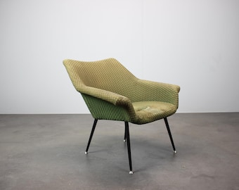 Mid Century Italian Lounge Chair 1960s Green Upholstered Metal Leg Armchair Vintage