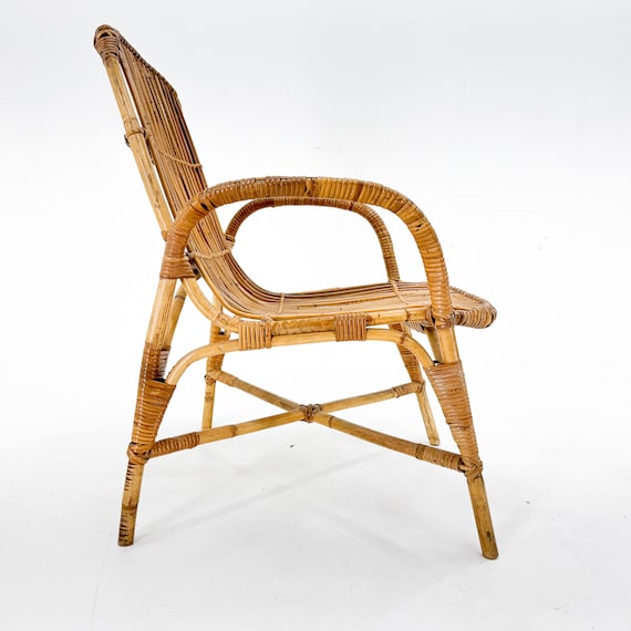 Mid-century Rattan Armchair, Czechoslovakia, 1970s / Vintage