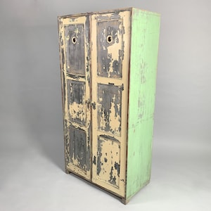 Vintage Wooden Wardrobe, Original Paint, 1930's / Vintage Industrial Cabinet