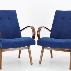 1960s Pair of Jaroslav Smidek Armchairs for TON,Czechoslovakia / Mid-century / Blue colour / Vintage Armchair /