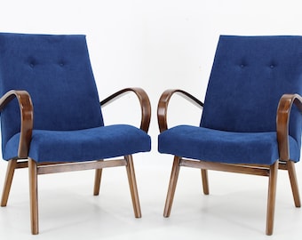 Paire de fauteuils Jaroslav Smidek des années 1960 pour TON, Tchécoslovaquie / Milieu du siècle / Couleur bleue / Fauteuil vintage /