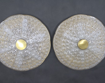 1970s Carl Fagerlund Pair of Brass and Glass Ceiling Lamps, Sweden