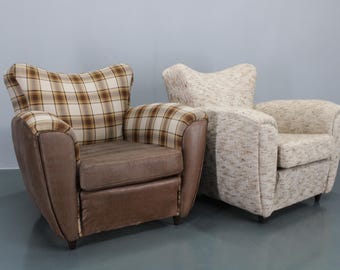 1940s Pair of Large Italian Club Armchairs / Mid-century / Vintage Armchair /