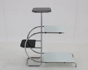 1930s Bauhaus Flower Stand with Glass, Czechoslovakia / Vintage Stand / Black Colour /