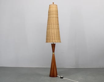 1960s Parker Knoll Wooden Table Lamp with wicker shade, Britain / Mid-century / Vintage Lamp /