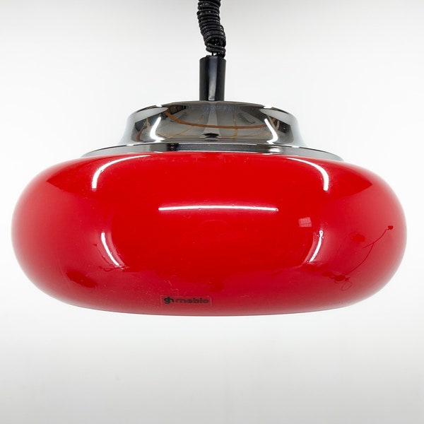 Mid Century Red Pendant by Harvey Guzzini for Meblo, Italy / Vintage Lighting / Italian Design / Red / Adjustable Hight