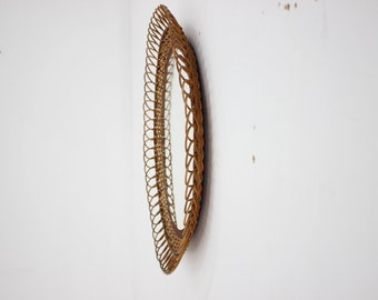 Vintage Rattan Oval Wall Mirror