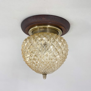 Mid-Century Wood & Glass Flush Mount, 1960&#39;s