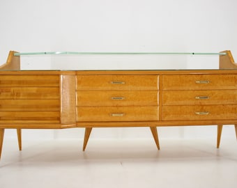 1960s Italian Birch Sideboard with Glass Top