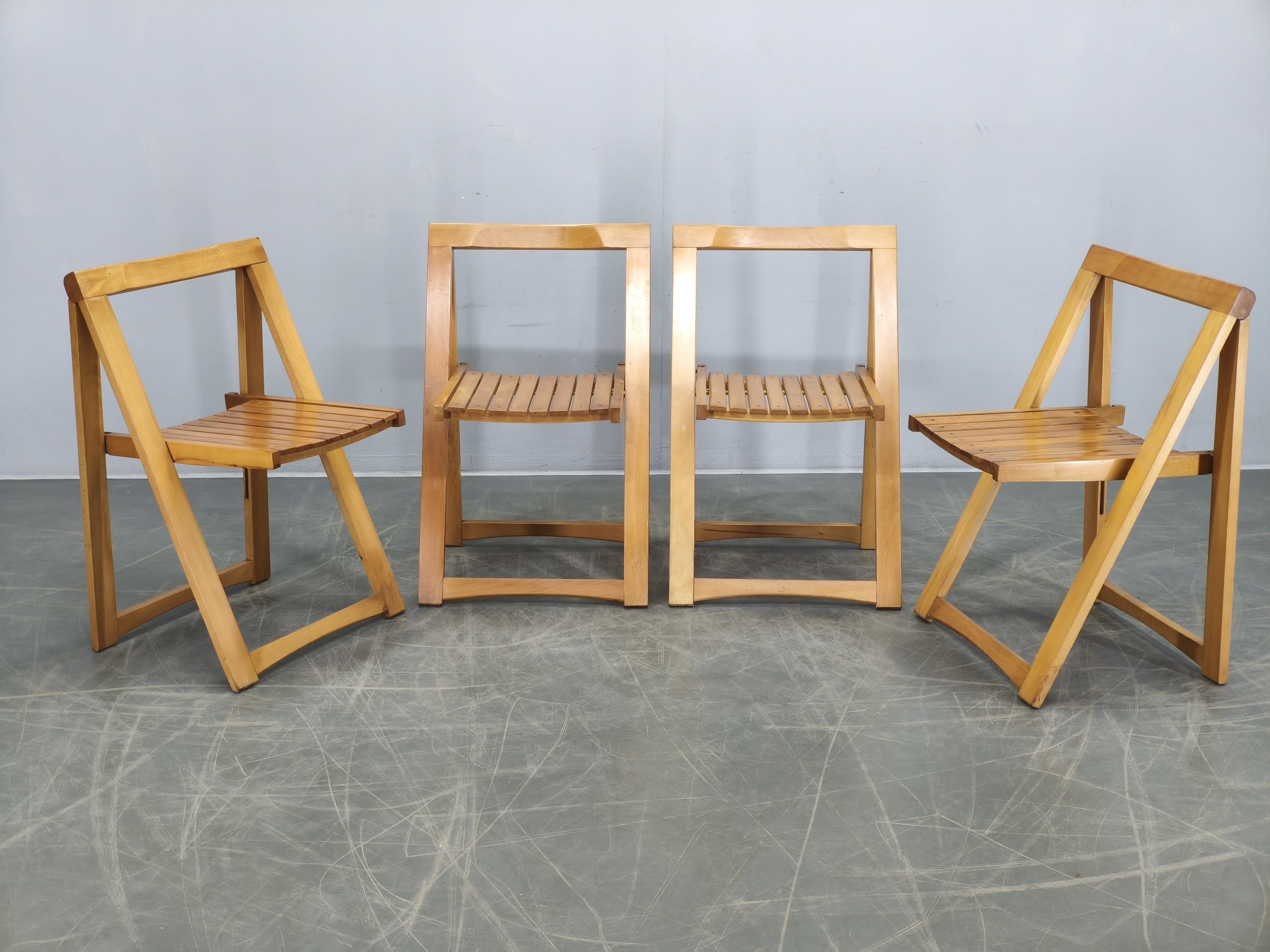 Aldo Jacober Trieste Folding Chairs Set of Four Italian Beechwood