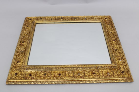 【交渉中】額装vintageミラー/GOLD 1940s Italian Mirror in Golden Wood Frame / Mid-century / Gold