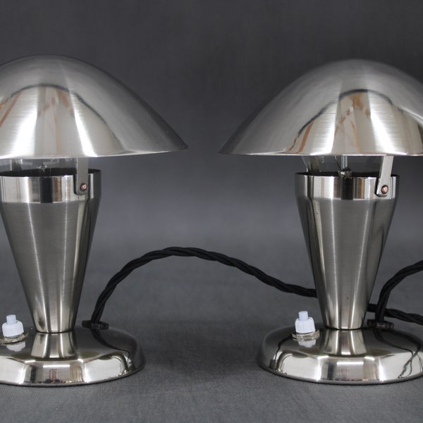 1930s Pair of Restored Bauhaus Table Lamps,Czechoslovakia  / Vintage  Lamps / Silver Colour / Mid-century /