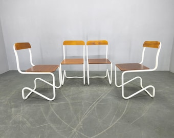 Set Four Bauhaus Cantilever Chairs Tubular Steel Germany Vintage