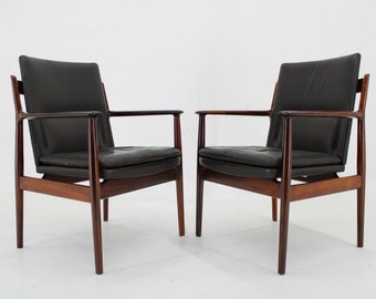 1960s Arne Vodder 431 Palisander Armchairs, Sibast Mobler Denmark, Pair of Vintage Black Chairs