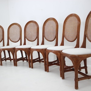 Set of 6 Antique Rattan Dining Chairs with Cane Backrest  / Vintage Chair / Brown Colour / Mid-century /