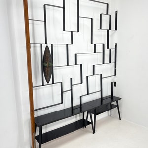1960's Art Wall Unit or Room Divider with Sculpture by Jelínek / Large Metal Art Wall with Benches / Unique Piece