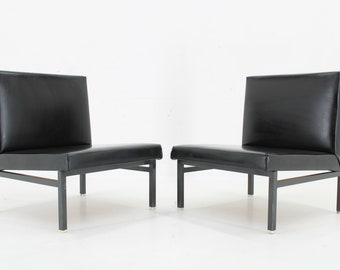 1970s Pair of Leatherette Lounge Chairs ,Czechoslovakia / Mid-century / Black Colour / Vintage Chair /