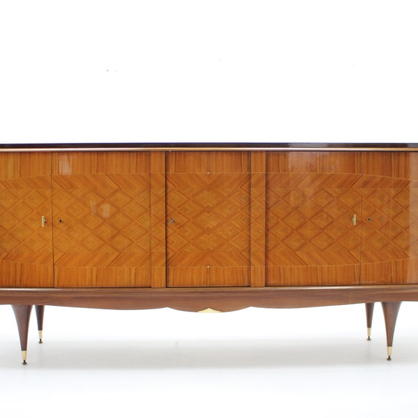 Enfilade en bois des années 1960 avec finition brillante, Italie / Enfilade vintage / Mid-Century / Couleur marron /