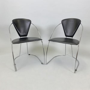 Pair of Vintage Chairs, 1980&#39;s / Chrome & Leatherette Chairs / Set of Two Chrome Chairs / Vintage Leatherette Chairs / Black Chair