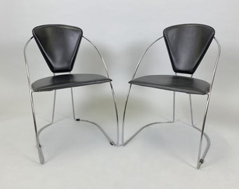 Paire de chaises vintage, 1980's / Chrome & Leatherette Chairs / Set of Two Chrome Chairs / vintage Leatherette Chairs / Black Chair