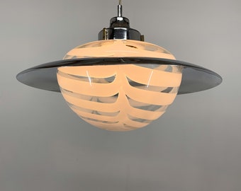 1970s Italian Murano Glass Chrome Pendant Light, 'Saturn' Style