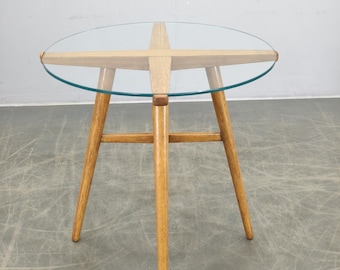 Rare table basse Jiri Rathousky chêne verre Krasna Jizba années 40