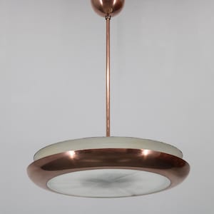 1930s Bauhaus &quot;UFO&quot; Chandelier in Copper Finish by Josef Hurka, Czechoslovakia / Mid-century / Vintage Chandelier /