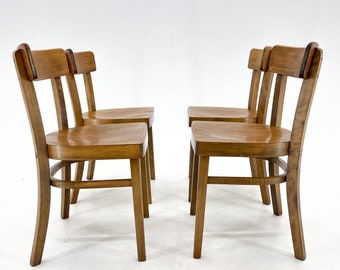 Set of Four Wooden TON Chairs, Czechoslovakia, 1960's / Vintage Dining Chairs / All-wood