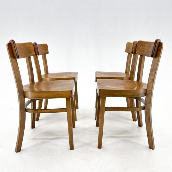 Set von vier Holzstühlen TON, Tschechoslowakei, 1960er Jahre / Vintage Esszimmerstühle / Vollholz