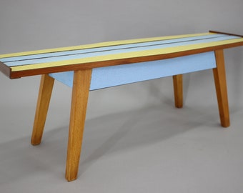 1970s Beech and Umakart Bench ,Czechoslovakia / Vintage Bench / Blue Colour / Mid Century /