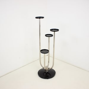 Bauhaus Chrome Flower Side Table / Stand / Étagère by J.Halabala, 1930&#39;s / Vintage Side Table / Vintage Stand / Black Colour