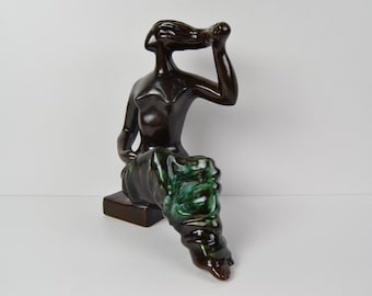 Ceramic Sculpture of a Sitting Woman by Jitka Forejtová. 1960's.