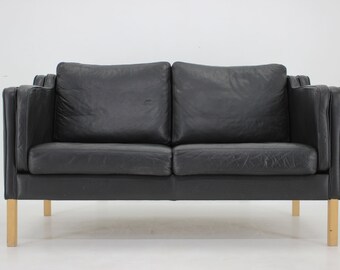 1970er Dänisches Leder 2-Sitzer Sofa / Vintage Ledersofa / Mid-Century / Farbe Schwarz